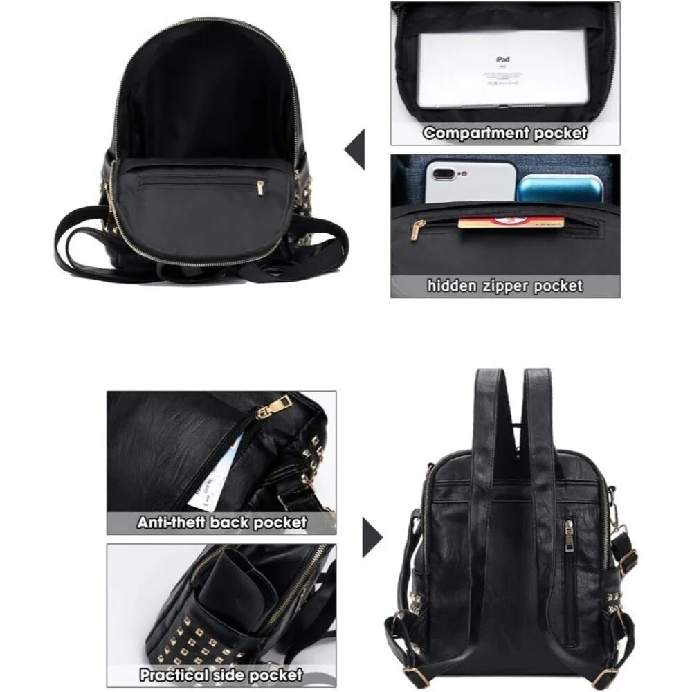 PU Leather Mini B Big Black Backpack Women Cute Fashion Shoulder Bag Small Purse